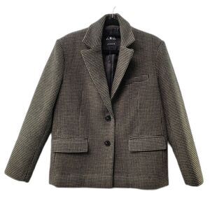 ZARA Houndstooth Blazer Wool Blend Single Breasted Cuffs 2 Front Pockets XS